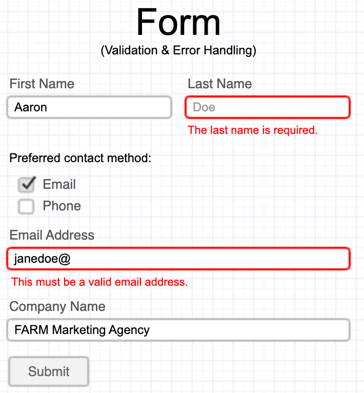 Web Form Design - Validation Example